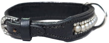 Load image into Gallery viewer, Toy Dog Collar Black Leather with Channel Set Pearl and Clear Crystal - hahaWHATEVER ™️