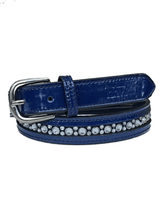 Load image into Gallery viewer, Belt Navy Blue Patent Leather with Clear Channel Set Crystals - hahaWHATEVER ™️