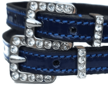 Load image into Gallery viewer, Spur Straps Navy Blue Patent Leather Crystal Bling Buckle and Keeper - hahaWHATEVER ™️