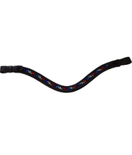 Load image into Gallery viewer, Browband Padded Leather with Ombre Red White Blue Channel Set Crystals Snap On - hahaWHATEVER ™️