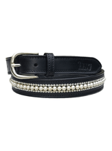 Load image into Gallery viewer, Belt Black Leather with Pearl and Clear Crystal Inlay - hahaWHATEVER ™️