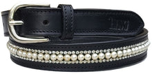 Load image into Gallery viewer, Belt Black Leather with Pearl and Clear Crystal Inlay - hahaWHATEVER ™️