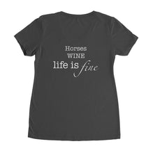 Load image into Gallery viewer, T-Shirt Equestrian Funny Horses Wine Life is Fine! Short Sleeve V - Neck - hahaWHATEVER ™️