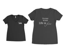 Load image into Gallery viewer, T-Shirt Equestrian Funny Horses Wine Life is Fine! Short Sleeve V - Neck - hahaWHATEVER ™️