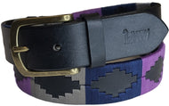 Gaucho Belt Black Leather Mauve, Charcoal and Navy