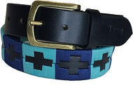 Gaucho Belt Black Leather Navy and Light Teal