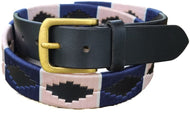 Belt Black Leather Gaucho with Navy and Light Pink - hahaWHATEVER ™️