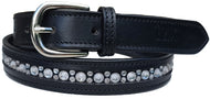 Black Leather Belt with Clear Channel Set Crystals