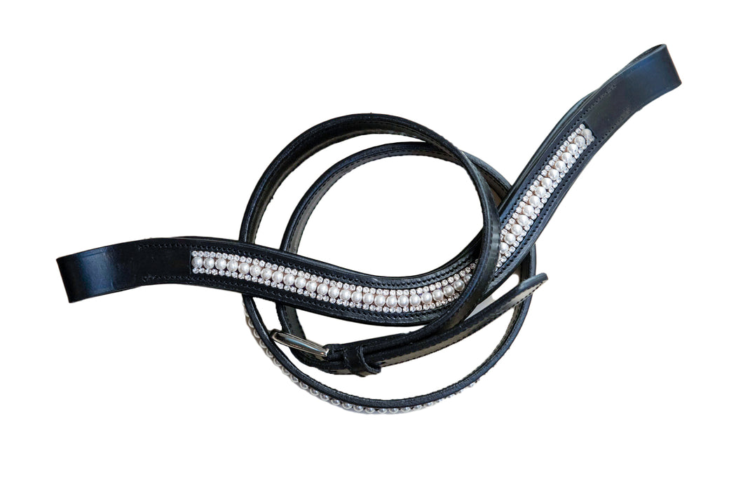 Pearl and Crystal Leather Browband with Matching Belt Option