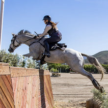 Load image into Gallery viewer, hahaWHATEVER hhW Equestrian Hrse Riding Breeches.  Full Seat Silicone Credit Tina Fitch Photography. 3 phase eventing cross country show jumping 3 star. 
