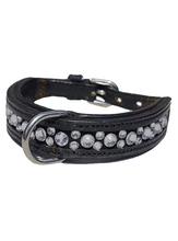 Load image into Gallery viewer, Toy Dog Collar Black Leather with Clear Crystal and Center Ring
