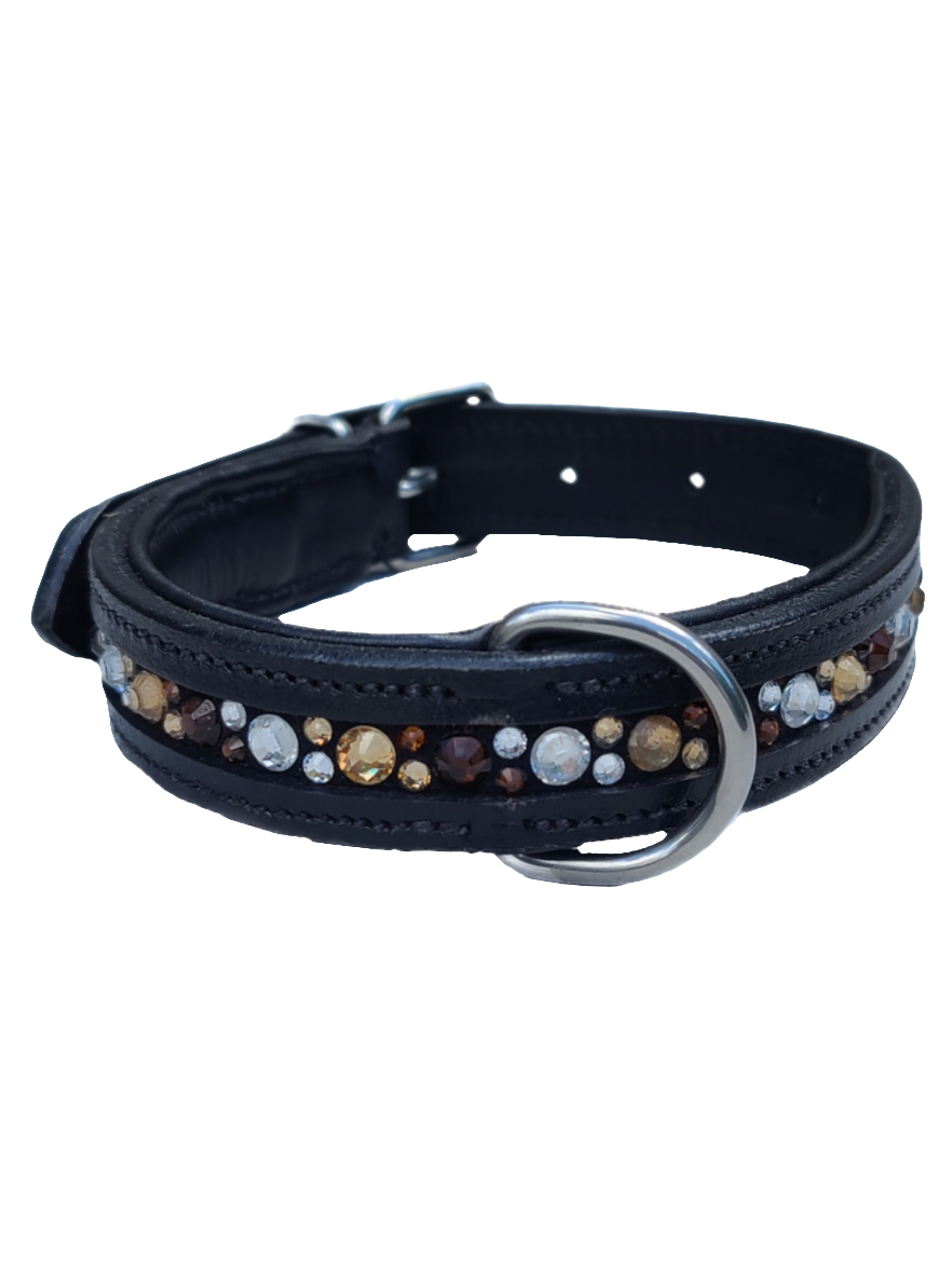 Dog Collar Padded Leather with Natural Ombre Crystals