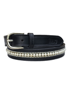 Belt Black Leather with Clear Crystal and Pearl Inlay