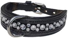 Load image into Gallery viewer, Toy Dog Collar Black Leather with Clear Crystal and Center Ring
