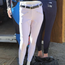 Load image into Gallery viewer, Crowd and rider pleasing show breeches!  Let&#39;s talk class, comfort and functionality.  You have everything you need to make it in the big ring in these hhW breeches!!
Nylon and Spandex blend make these so comfortable with added features you just can&#39;t live without even in the show ring:

Side Pocket

Back Pockets

Front Zipper Pockets

Sock Bottom

Stretch

Light Compression

 

