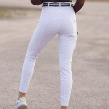 Load image into Gallery viewer, Crowd and rider pleasing show breeches!  Let&#39;s talk class, comfort and functionality.  You have everything you need to make it in the big ring in these hhW breeches!!  Nylon and Spandex blend make these so comfortable with added features you just can&#39;t live without even in the show ring:  Side Pocket Back Pockets Front Zipper Pockets Sock Bottom Stretch Light Compression
