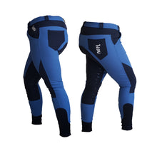 Load image into Gallery viewer, Lightweight Every Day Grip Royal Blue Black Color Block Unique Equestrian Horse Riding Breeches Dressage Show Jumping Hunter 3-Day Eventing Schooling Trail Riding hhW hahawhatever Full Seat Silicone Front Pockets Back Pockets Sock Bottom Zip Up Button Boutique English Plus Size Rider
