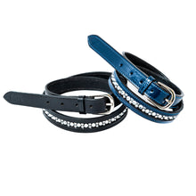 Load image into Gallery viewer, Leather Belt with Channel Set Crystals - hhW Crystal Collection in Black or Navy Blue Patent 
