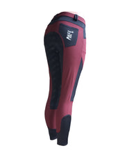 Load image into Gallery viewer, Full Seat Silicone Lightweight hhW Horse Riding Equestrian Breeches Dressage Hunter Jumper 3-Day Eventing Front Pockets Back Pockets Sock Bottom Front Zipper mid-rise trail riding summer weight burgundy wine black unique boutique belt loops comfortable light compression color block panels few of a kind
