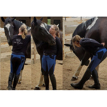 Load image into Gallery viewer, Lightweight Every Day Grip Royal Blue Black Color Block Unique Equestrian Horse Riding Breeches Dressage Show Jumping Hunter 3-Day Eventing Schooling Trail Riding hhW hahawhatever Full Seat Silicone Front Pockets Back Pockets Sock Bottom Zip Up Button Boutique
